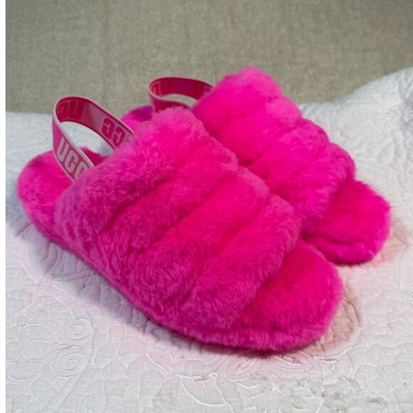 UGG Shoes - UGG Women 8 Pink NWOT Fluff Yeah Rock Shearling Slingback Slippers Sandals Shoes
